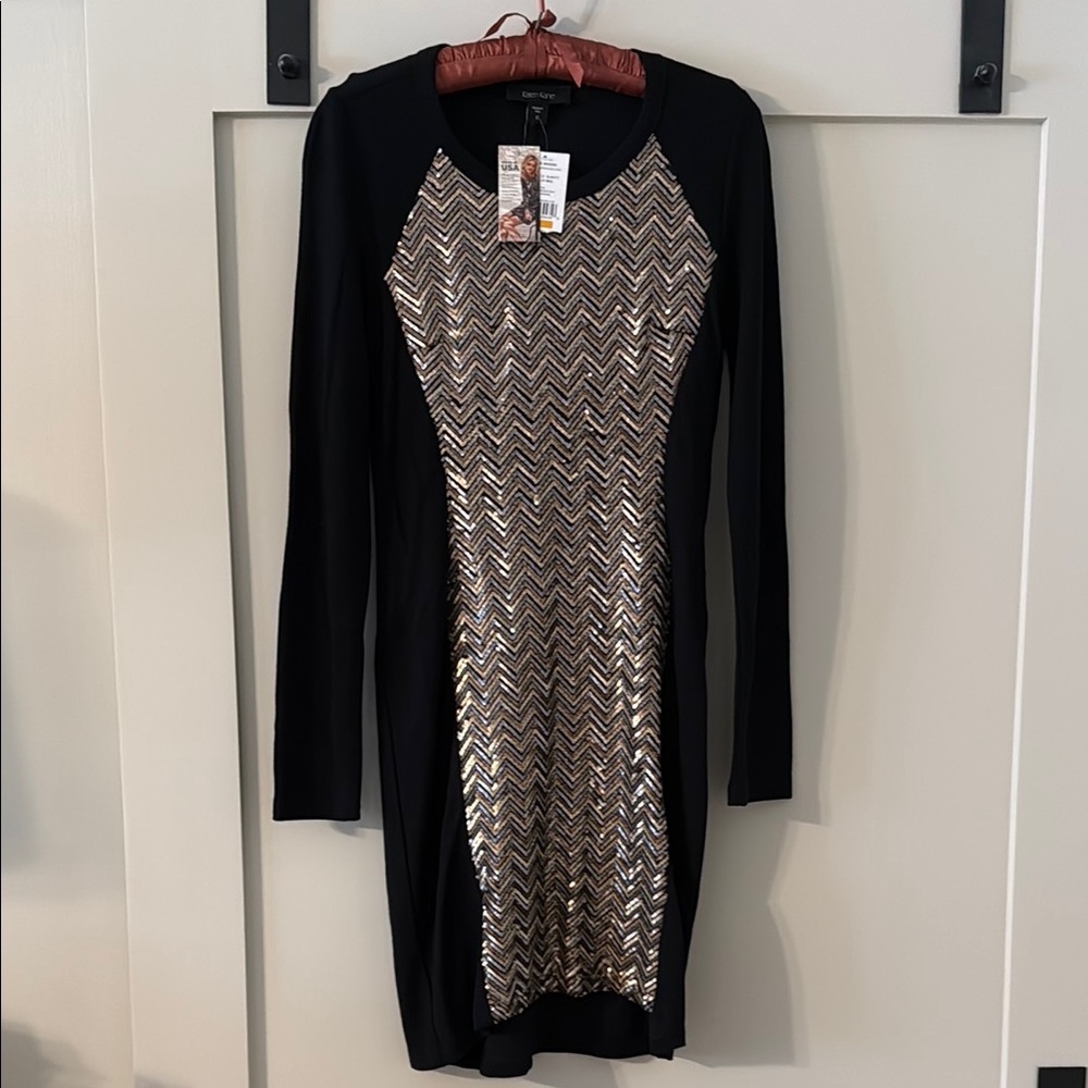 NWT Karen Kane Black and Gold Chevron Dress